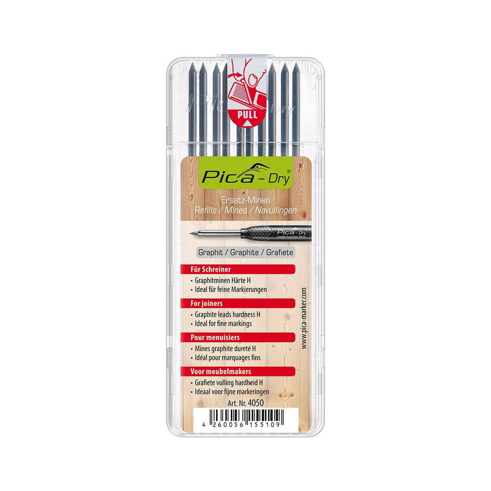 Pica DRY 4050 Extra Harte (H) Graphit - Ersatzminen GRAU für Tieflochmarker