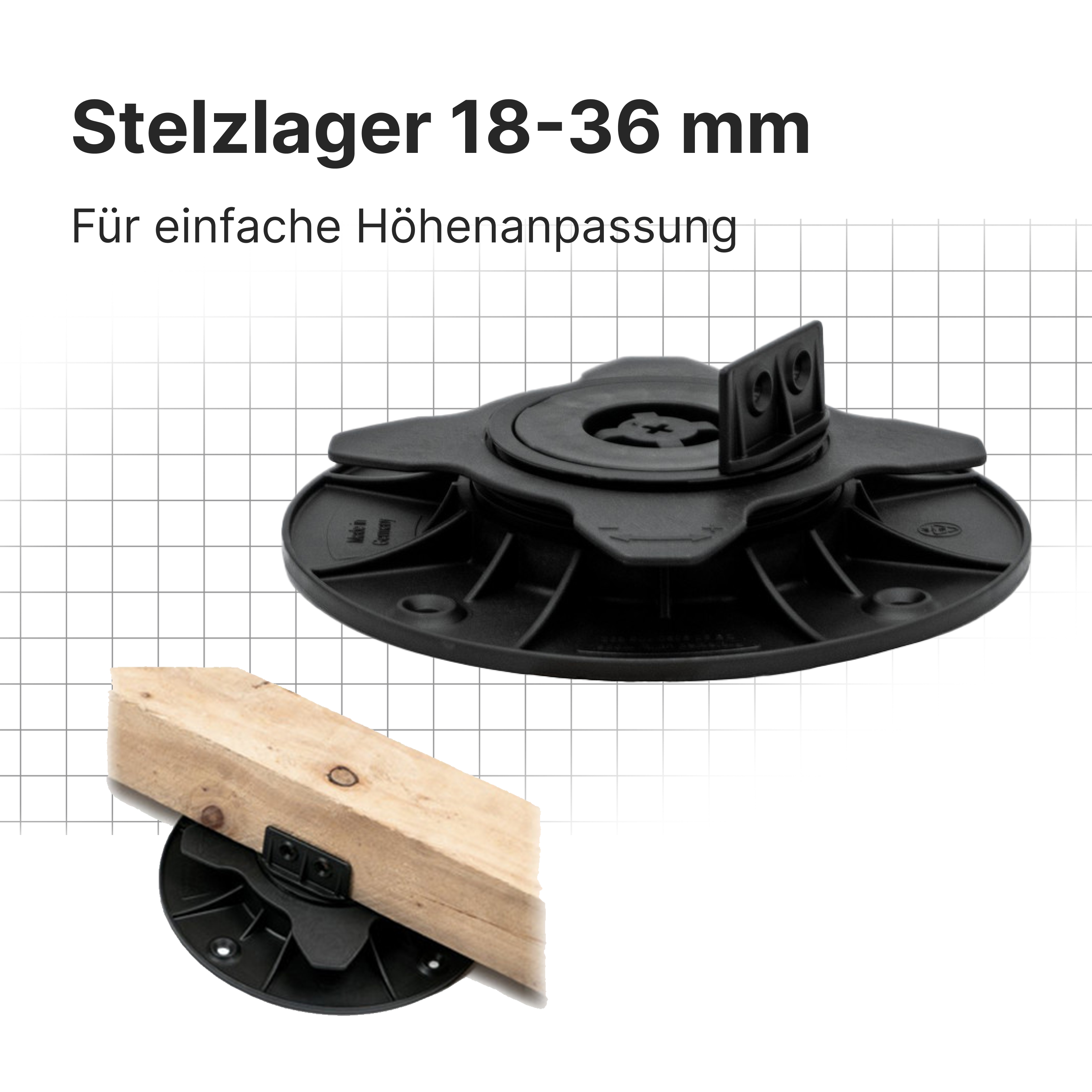 Sanpro Stelzlager höhenverstellbar für Terrassendielen, Größe 18 - 36 mm