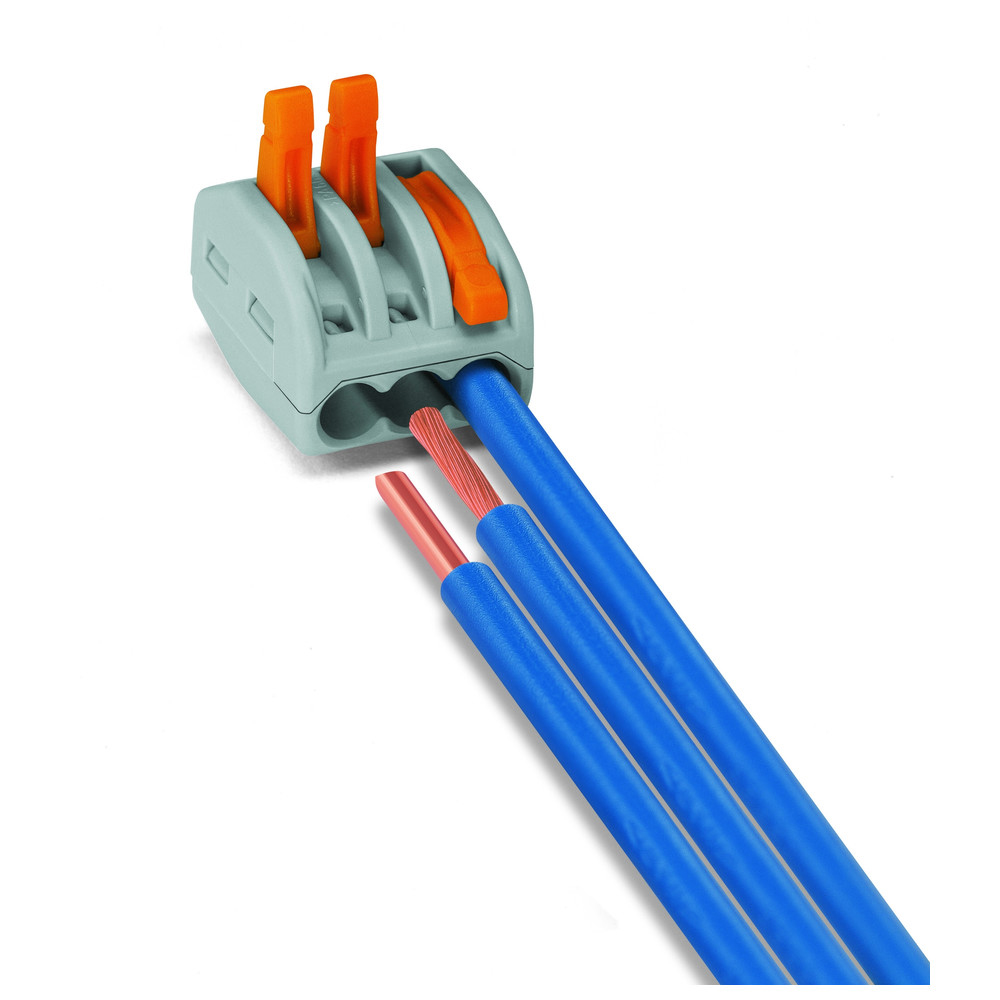 Wago Verbindungsklemme mit Betätigungshebeln, 3 x 0,08 - 4,0 mm², grau