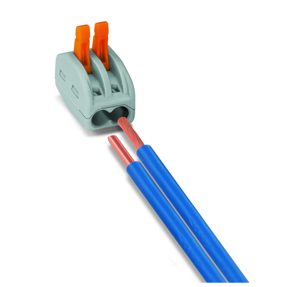 Wago Verbindungsklemme mit Betätigungshebeln, 2 x 0,08-4,0 mm², grau