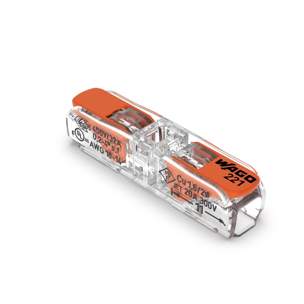Wago Durchgangsverbinder mit Hebel, 2 Leiter, für alle Leiterarten, 0,2-4,0 mm²