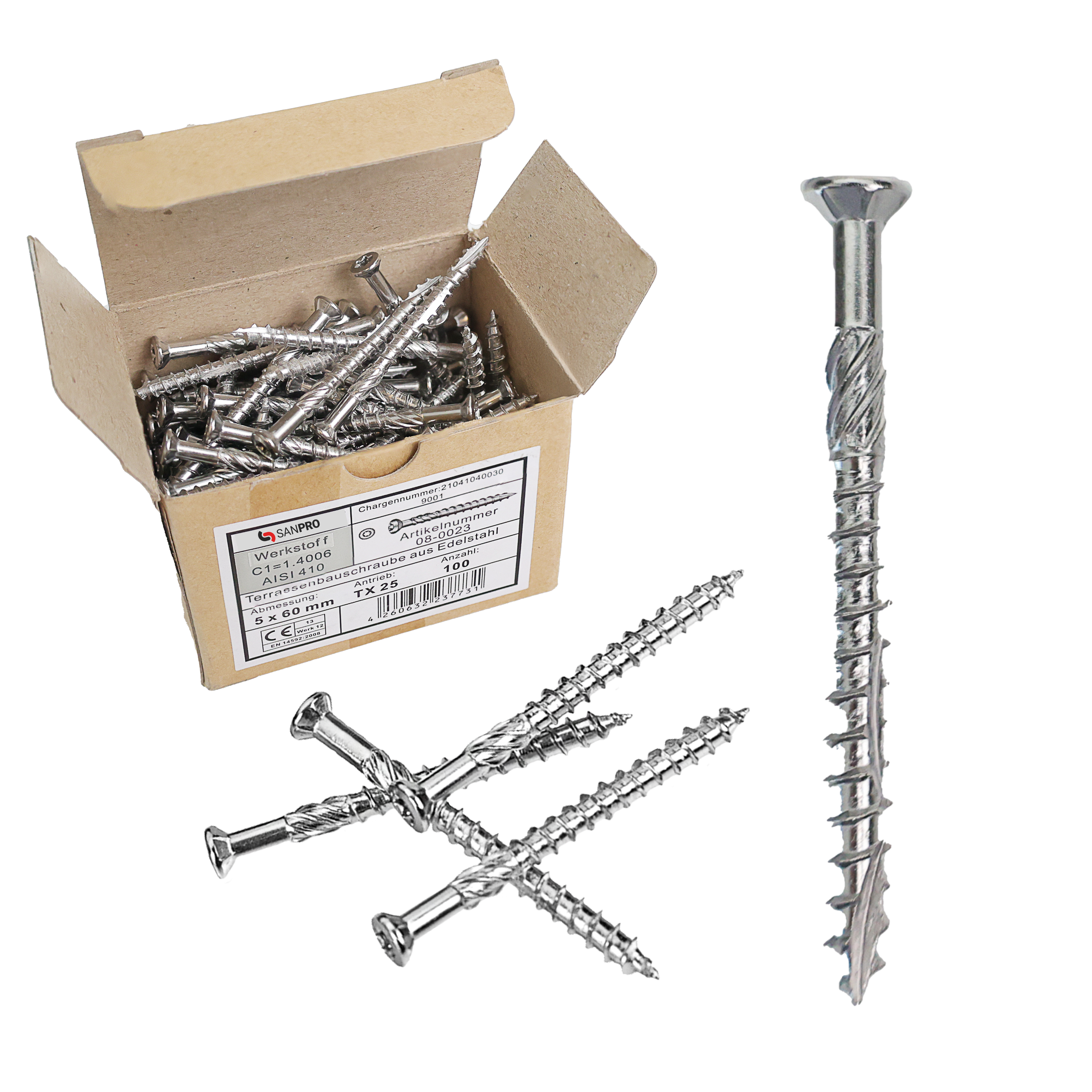 Sanpro Terrassenschraube aus Edelstahl mit Torx Kopf, Größe 5 x 40 mm, Anzahl 100 Stück